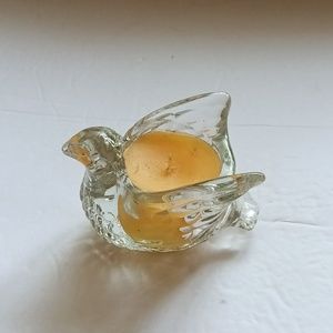 AVON 1978 Vintage Clear Glass Dove in Flight Meadow Morn Fragrance Candle Holder